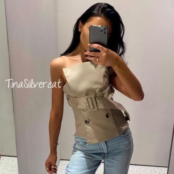 BLOGGER'S FAVE! Zara Belted Gabardine Bustier NWT - Picture 15 of 17